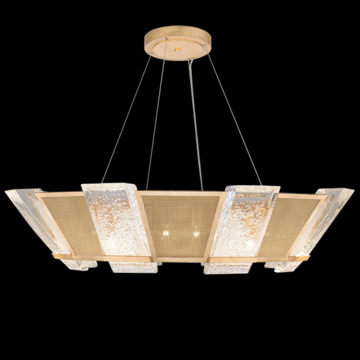 Fine Art Handcrafted Lighting Crownstone 38"W Round Pendant in Standard Gold Leaf, Metal Mesh Inserts (890640-22ST)