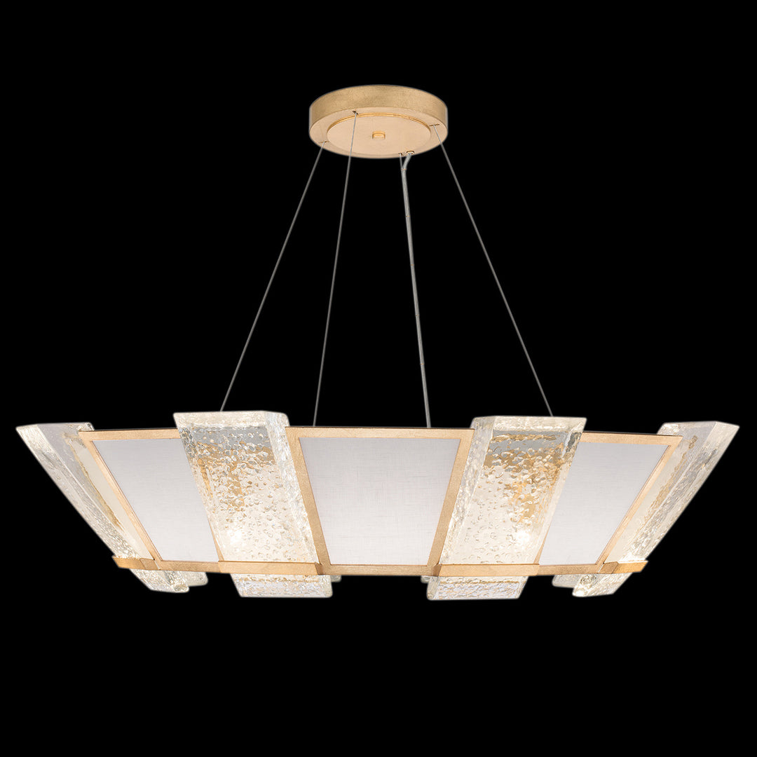 Fine Art Handcrafted Lighting Crownstone 38"W Round Pendant in Standard Gold Leaf, Textured Linen Inserts (890640-21ST)
