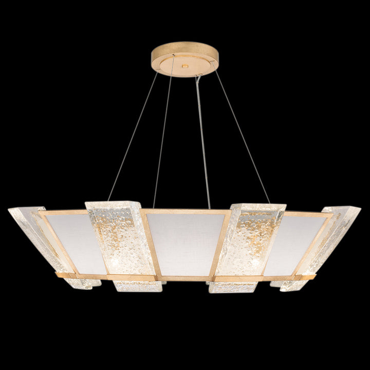 Fine Art Handcrafted Lighting Crownstone 38"W Round Pendant in Standard Gold Leaf, Textured Linen Inserts (890640-21ST)