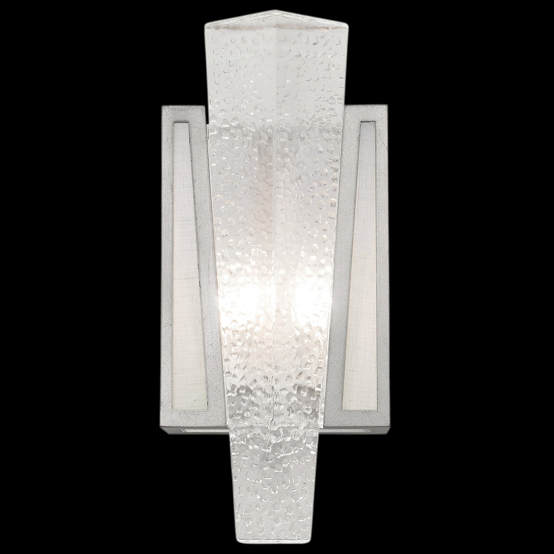 Fine Art Handcrafted Lighting Crownstone 15"H Sconce in Standard Silver Leaf, Textured Linen Inserts (891150-11ST)