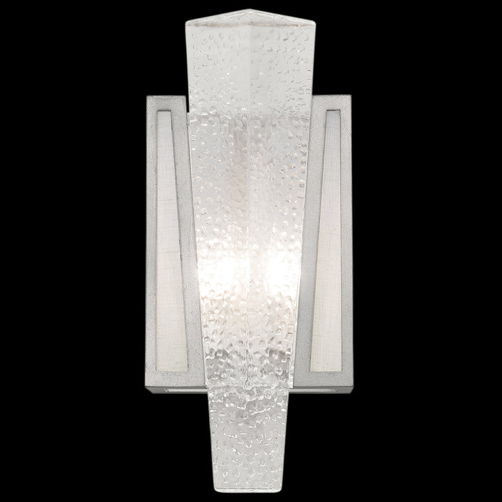 Fine Art Handcrafted Lighting Crownstone 15"H Sconce in Standard Silver Leaf, Textured Linen Inserts (891150-11ST)