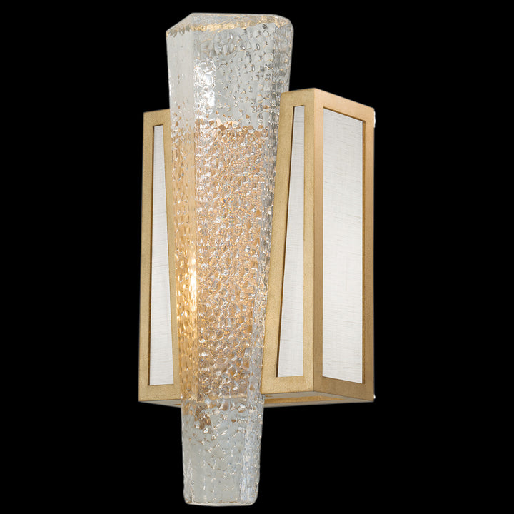 Fine Art Handcrafted Lighting Crownstone 15"H Sconce in Standard Gold Leaf, Textured Linen Inserts (891150-21ST)