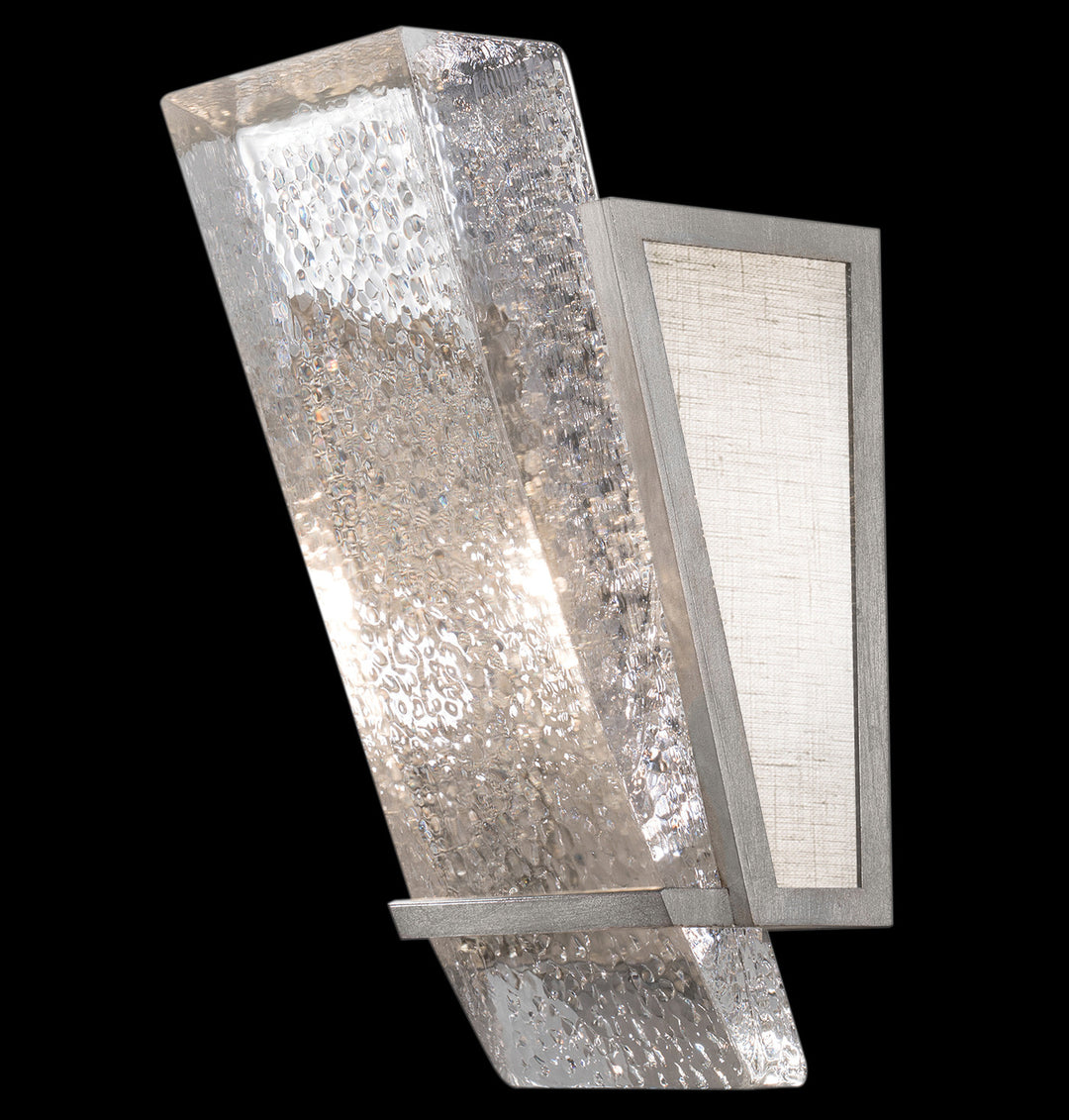 Fine Art Handcrafted Lighting Crownstone 13"H Sconce in Standard Silver Leaf, Textured Linen Inserts (890750-11ST)