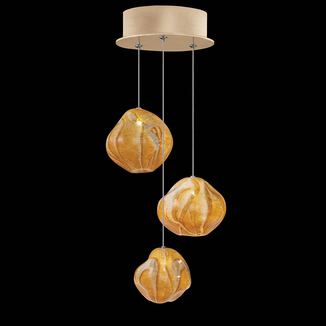 Fine Art Handcrafted Lighting Vesta 9"W Round Pendant in Standard Soft Gold Leaf w/Amber Glass (866240-22LD)