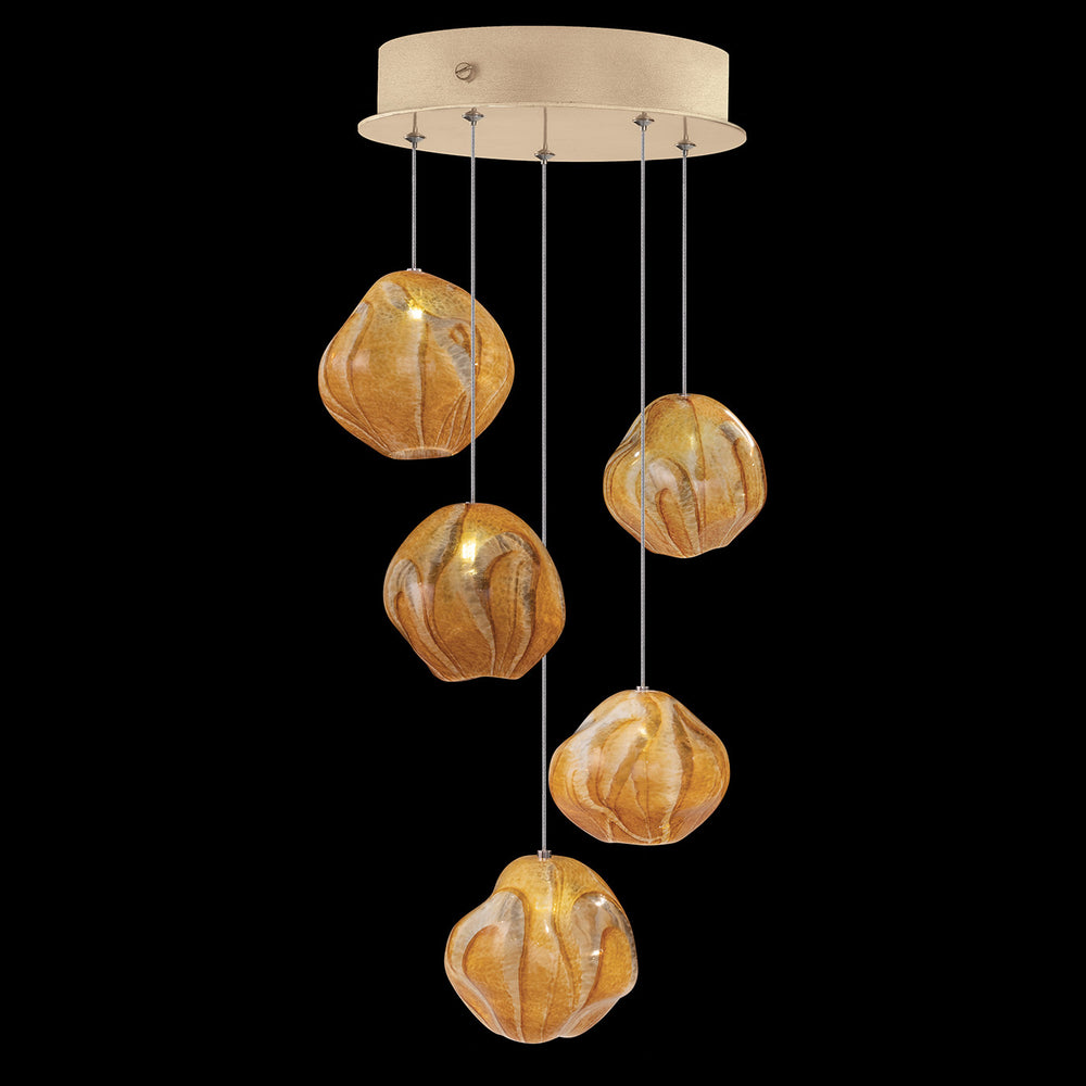 Fine Art Handcrafted Lighting Vesta 12"W Round Pendant in Standard Soft Gold Leaf w/Amber Glass (866340-22LD)
