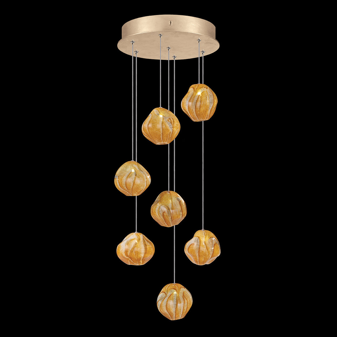 Fine Art Handcrafted Lighting Vesta 14"W Round Pendant in Standard Soft Gold Leaf w/Amber Glass (866440-22LD)