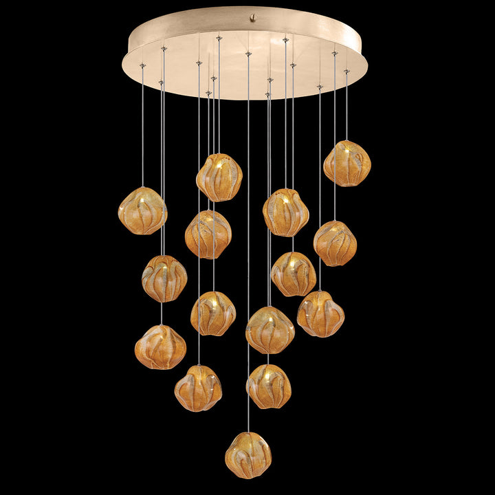 Fine Art Handcrafted Lighting Vesta 21"W Round Pendant in Standard Soft Gold Leaf w/Amber Glass (867040-22LD)