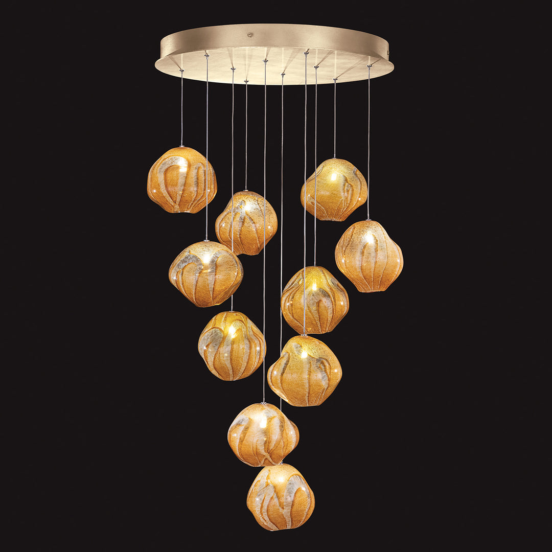 Fine Art Handcrafted Lighting Vesta 22"W Round Pendant in Standard Soft Gold Leaf w/Amber Glass (869040-22LD)