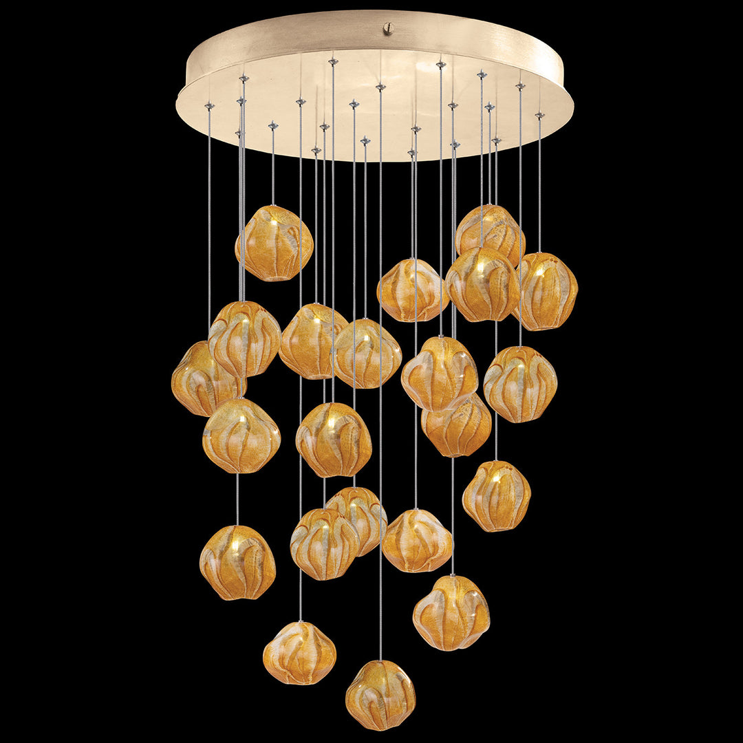 Fine Art Handcrafted Lighting Vesta 24"W Round Pendant in Standard Soft Gold Leaf w/Amber Glass (869940-22LD)