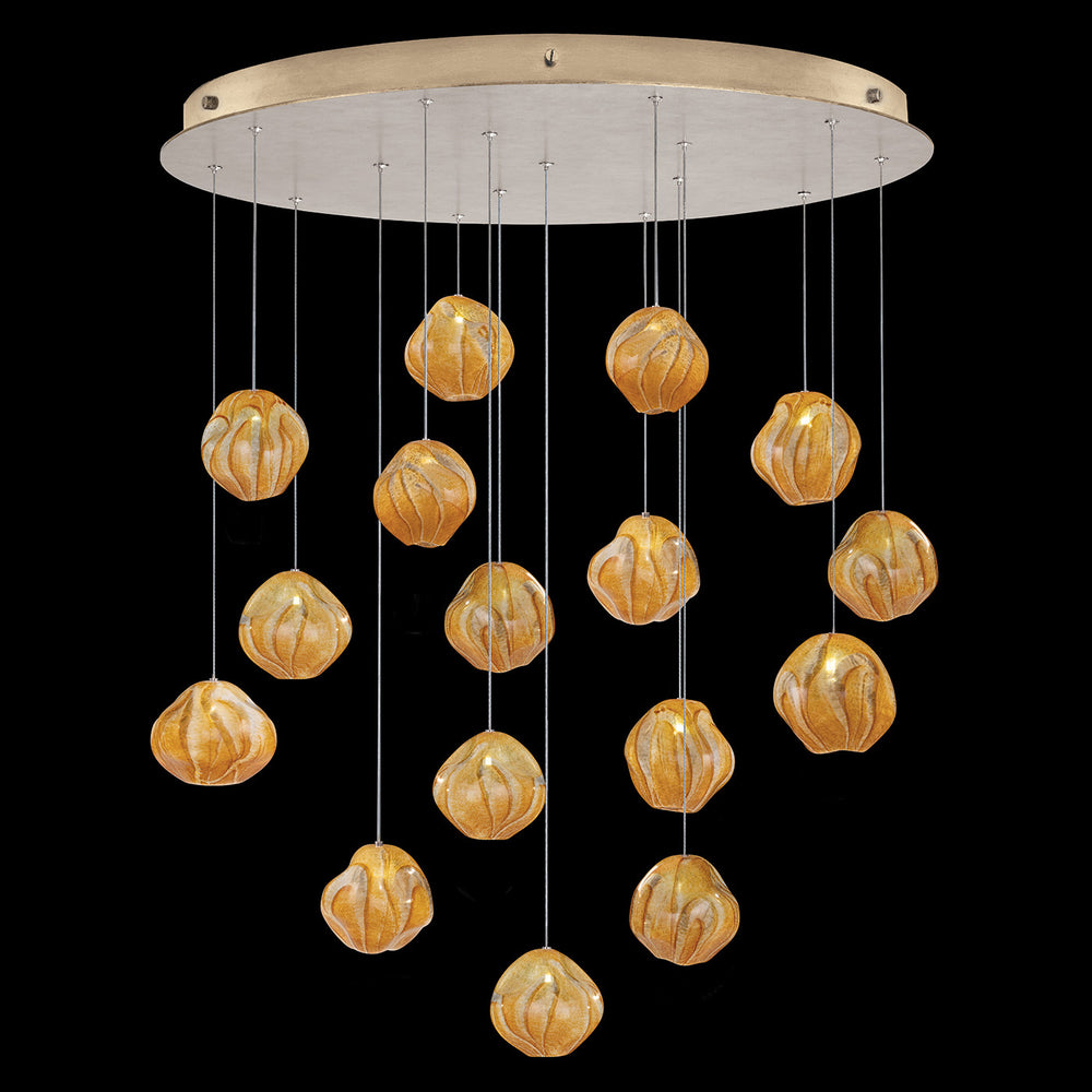 Fine Art Handcrafted Lighting Vesta 32"W Round Pendant in Standard Soft Gold Leaf w/Amber Glass (868440-22LD)