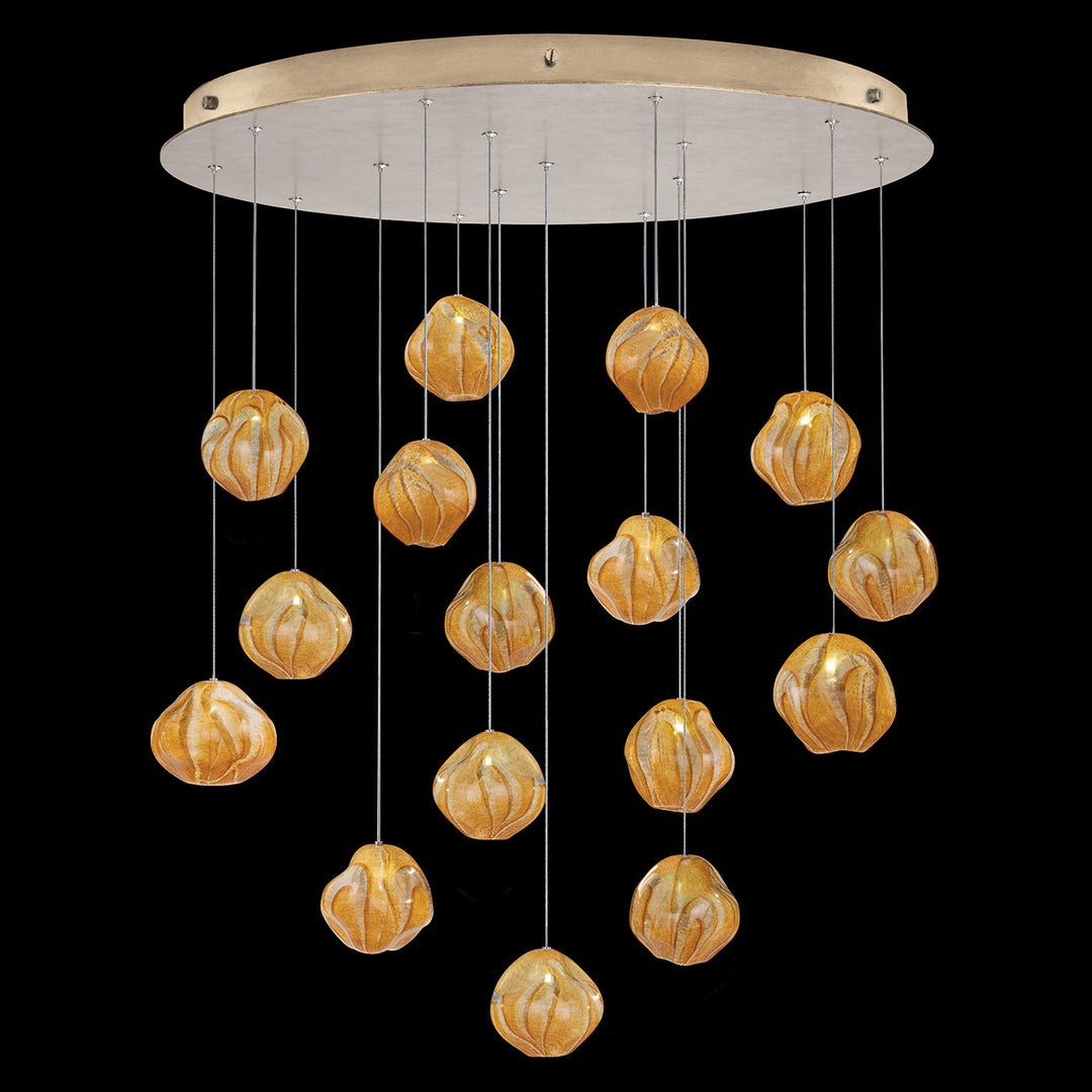 Fine Art Handcrafted Lighting Vesta 32"W Round Pendant in Standard Soft Gold Leaf w/Amber Glass (868440-22LD)