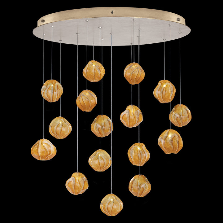 Fine Art Handcrafted Lighting Vesta 32"W Round Pendant in Standard Soft Gold Leaf w/Amber Glass (868440-22LD)