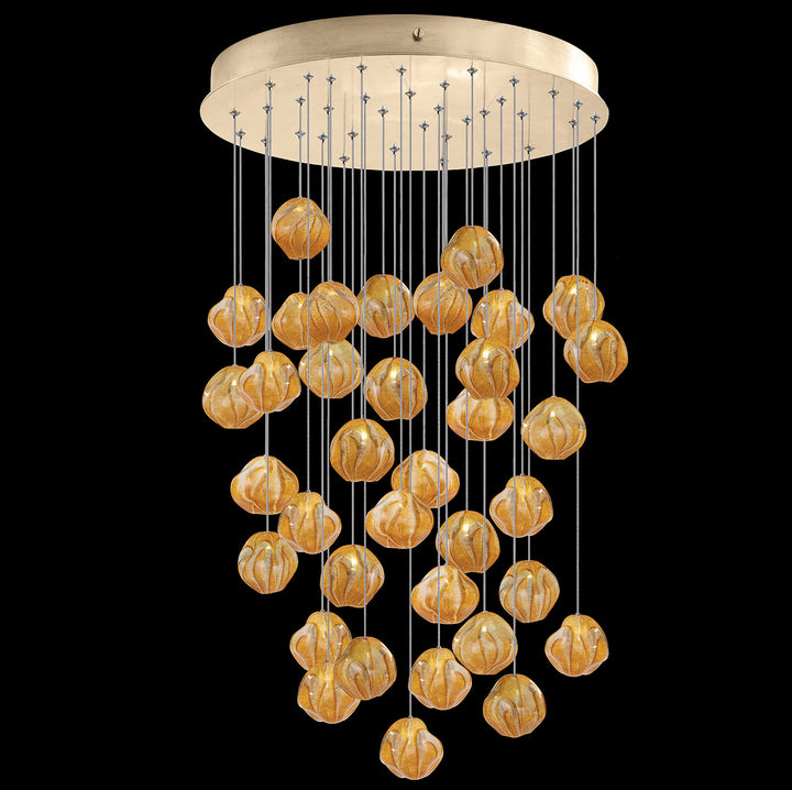 Fine Art Handcrafted Lighting Vesta 34"W Round Pendant in Standard Soft Gold Leaf w/Amber Glass (867440-22LD)