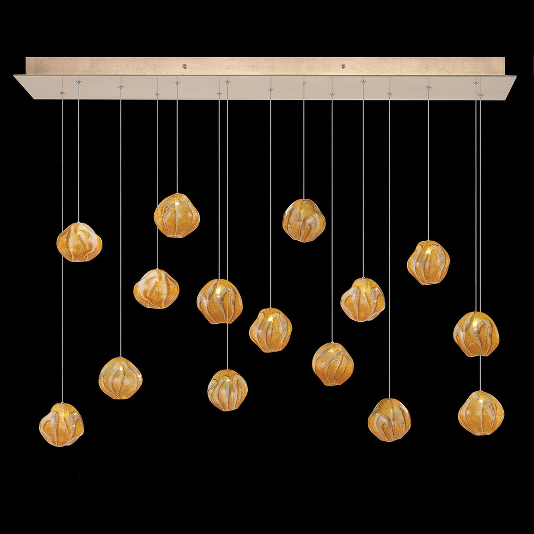 Fine Art Handcrafted Lighting Vesta 48"W Rectangular Pendant in Standard Soft Gold Leaf w/Amber Glass (868240-22LD)