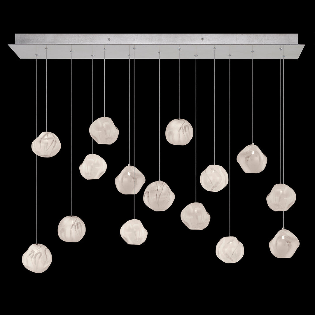 Fine Art Handcrafted Lighting Vesta 48"W Rectangular Pendant in Standard Silver Leaf w/White Glass (868240-11LD)