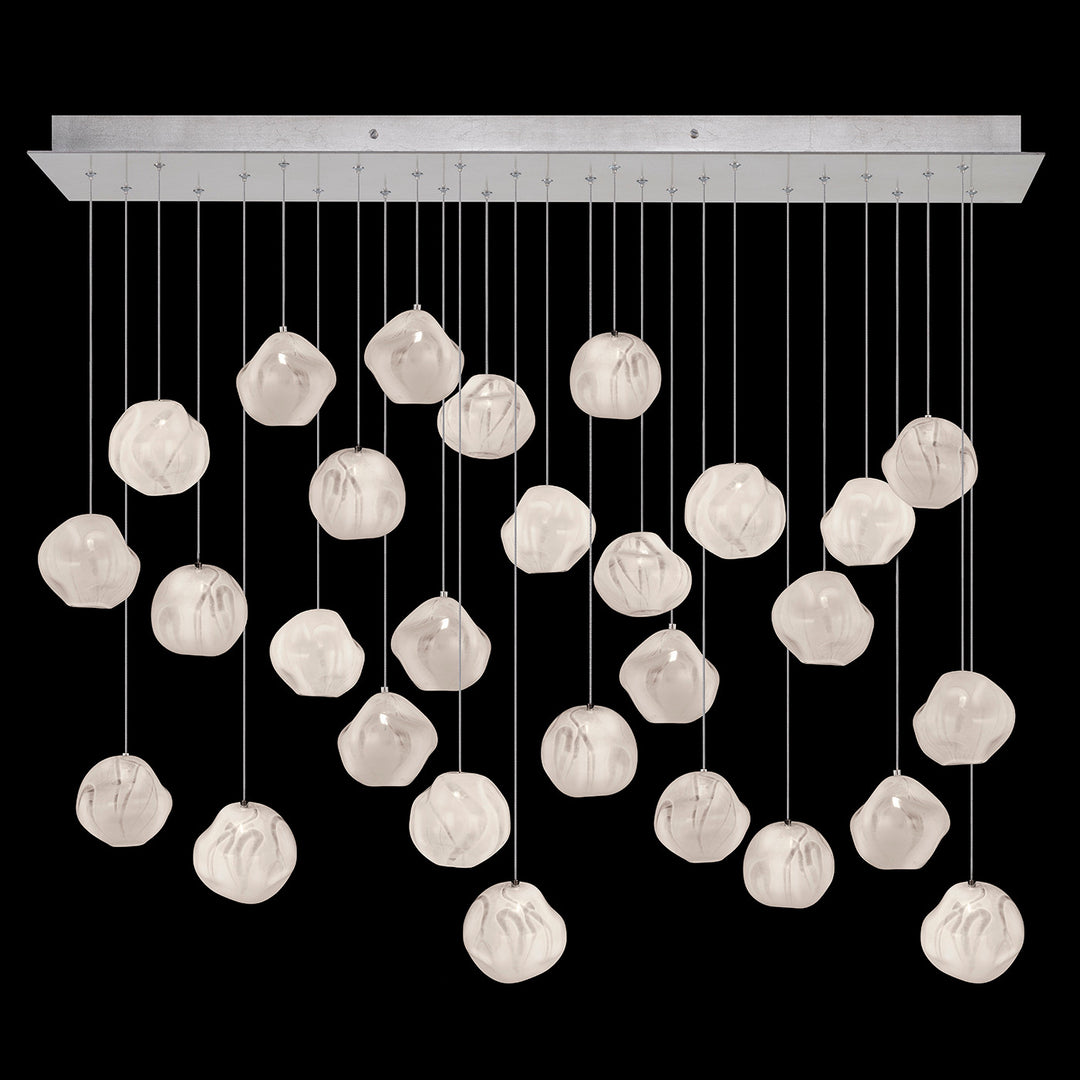 Fine Art Handcrafted Lighting Vesta 54"W Rectangular Pendant in Standard Silver Leaf w/White Glass (867840-11LD)