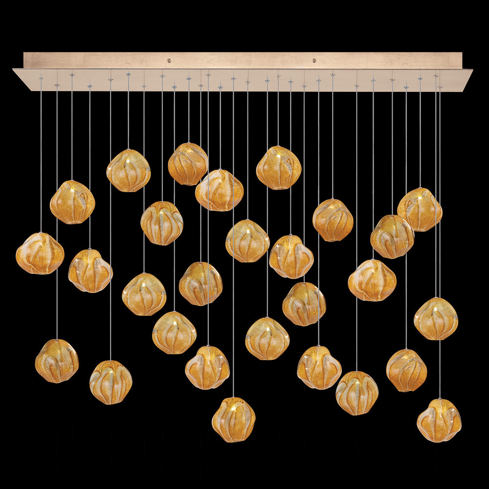 Fine Art Handcrafted Lighting Vesta 54"W Rectangular Pendant in Standard Soft Gold Leaf w/Amber Glass (867840-22LD)