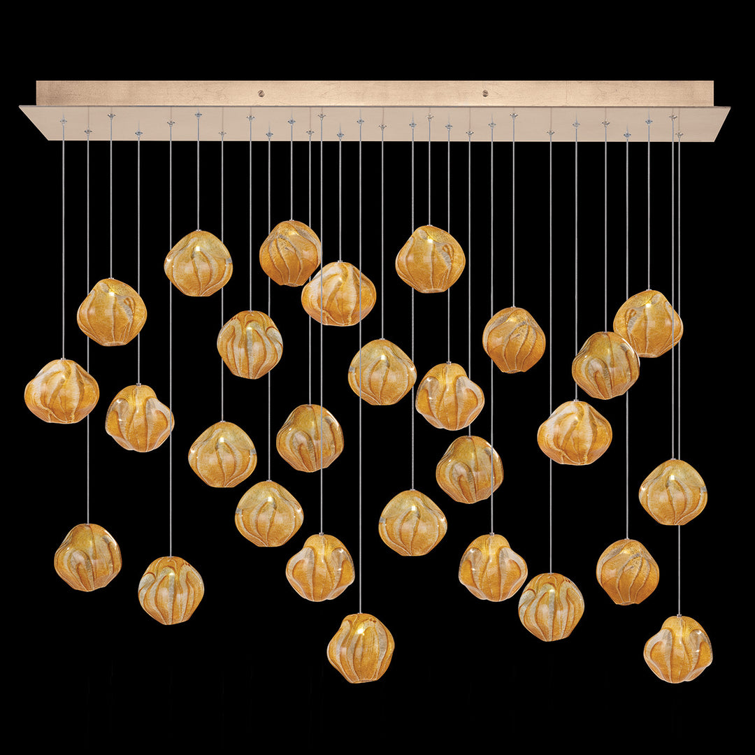 Fine Art Handcrafted Lighting Vesta 54"W Rectangular Pendant in Standard Soft Gold Leaf w/Amber Glass (867840-22LD)