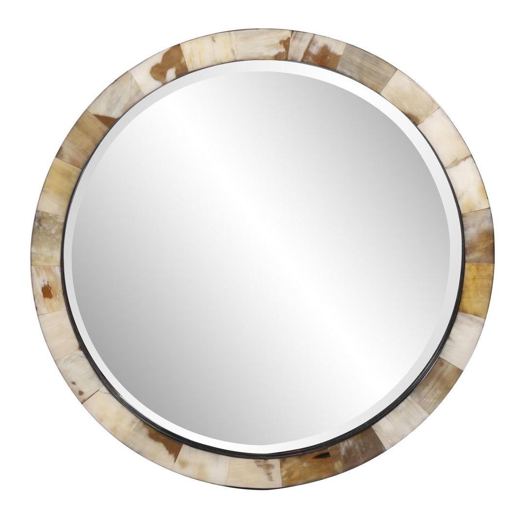 Howard Elliott Collection Godfrey Round White Tiled Horn Mirror