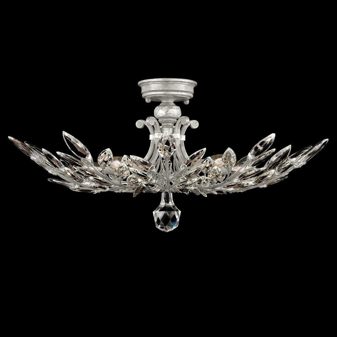 Fine Art Handcrafted Lighting Crystal Laurel 28"W Round Semi-Flush Mount in Standard Silver Leaf (753440-SF4)