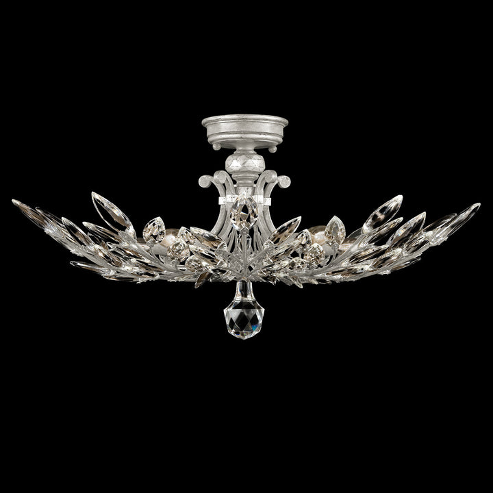 Fine Art Handcrafted Lighting Crystal Laurel 28"W Round Semi-Flush Mount in Standard Silver Leaf (753440-SF4)