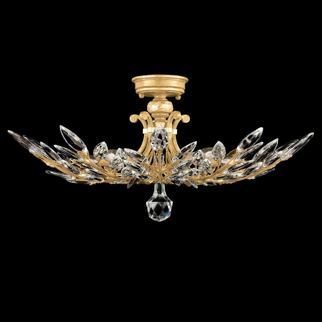 Fine Art Handcrafted Lighting Crystal Laurel 28"W Round Semi-Flush Mount in Standard Gold Leaf (753440-SF3)