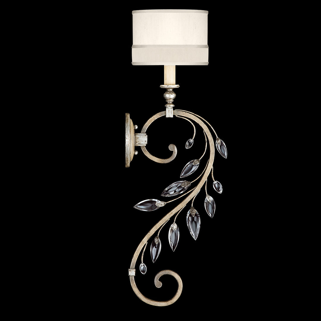 Fine Art Handcrafted Lighting Crystal Laurel 32"H Sconce in Antique Taupe with Silver Leaf Accents w/White Fabric Shade (774650ST)
