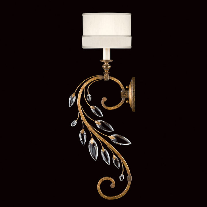 Fine Art Handcrafted Lighting Crystal Laurel 32"H Sconce in Antique Warm Gold Leaf w/White Fabric Shade (774850ST)