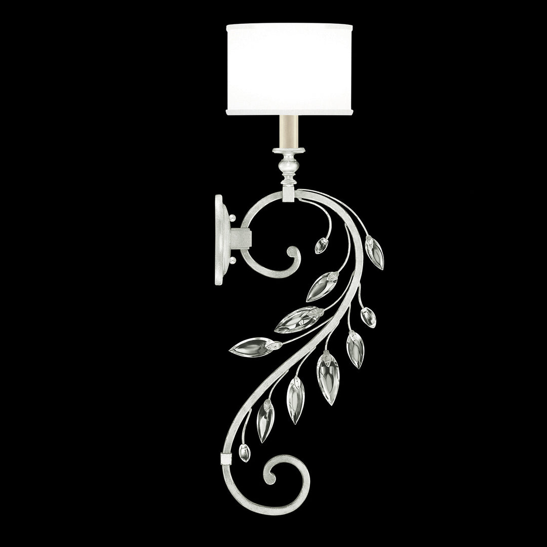 Fine Art Handcrafted Lighting Crystal Laurel 32"H Sconce in Standard Silver Leaf w/White Fabric Shade (774650-SF41)