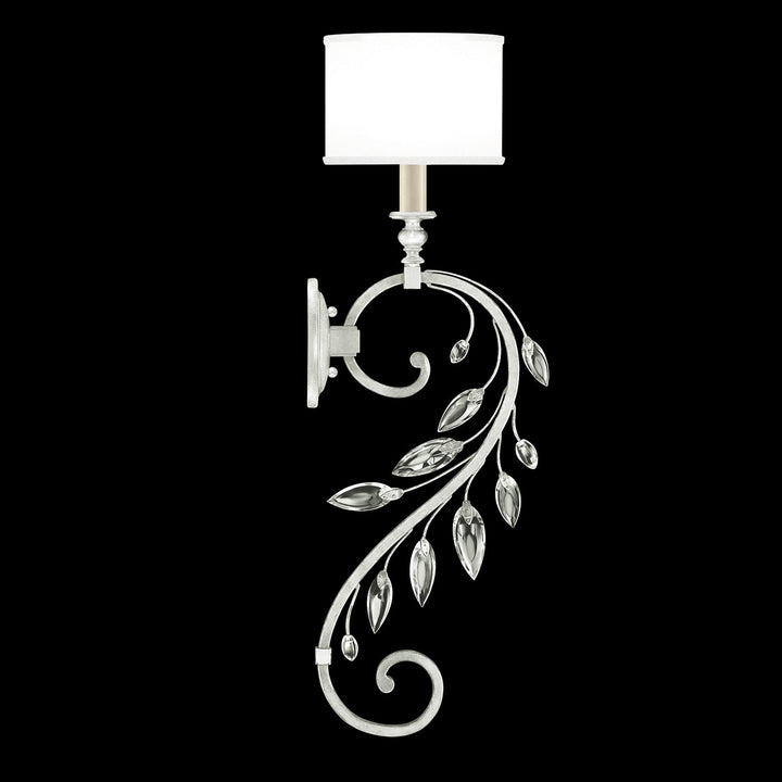 Fine Art Handcrafted Lighting Crystal Laurel 32"H Sconce in Standard Silver Leaf w/White Fabric Shade (774650-SF41)