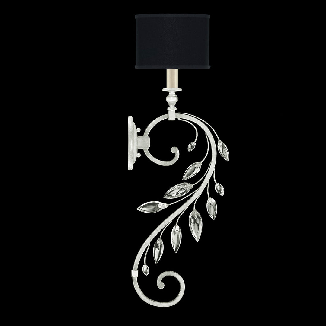 Fine Art Handcrafted Lighting Crystal Laurel 32"H Sconce in Standard Silver Leaf w/Black Fabric & Silver Inner Lining Shade (774650-SF42)