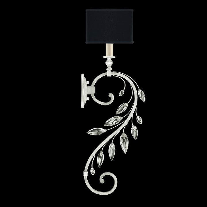 Fine Art Handcrafted Lighting Crystal Laurel 32"H Sconce in Standard Silver Leaf w/Black Fabric & Silver Inner Lining Shade (774650-SF42)