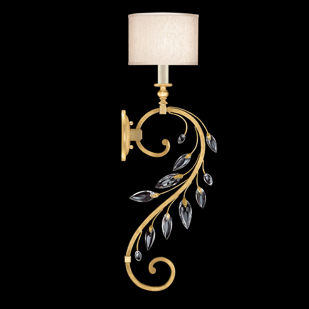 Fine Art Handcrafted Lighting Crystal Laurel 32"H Sconce in Standard Gold Leaf w/Champagne Fabric Shade (774650-SF33)