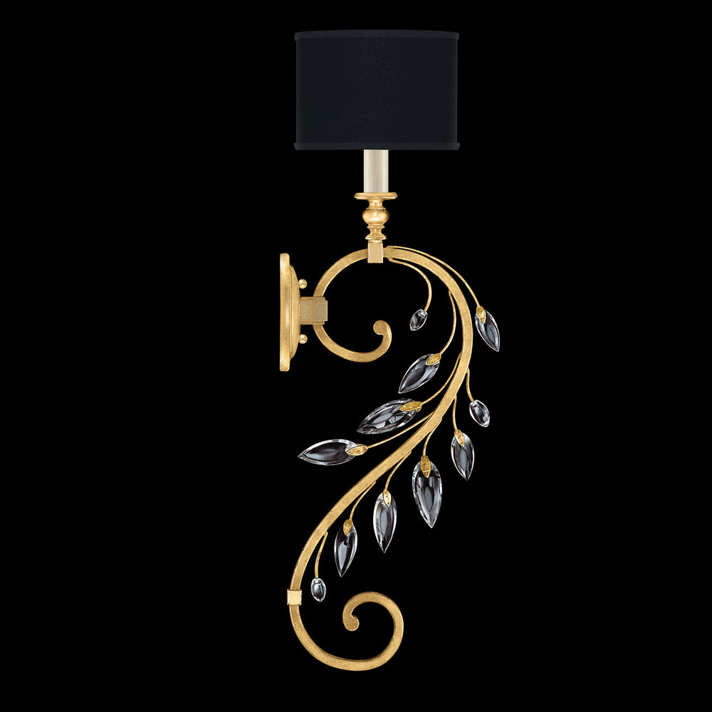 Fine Art Handcrafted Lighting Crystal Laurel 32"H Sconce in Standard Gold Leaf w/Black Fabric & Gold Inner Lining Shade (774650-SF34)