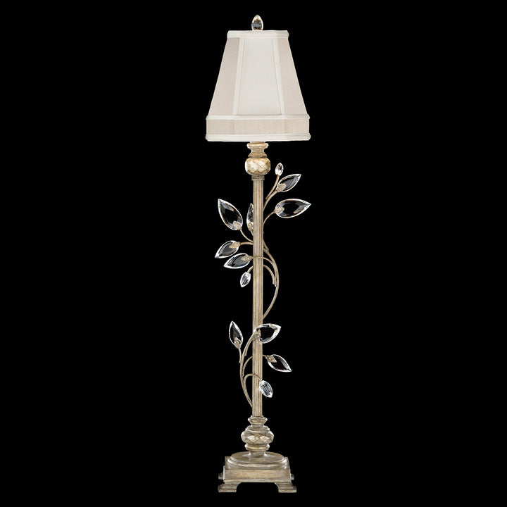 Fine Art Handcrafted Lighting Crystal Laurel 37"H Console Lamp in Antique Taupe with Silver Leaf Accents w/Champagne Fabric Shade (752915ST)