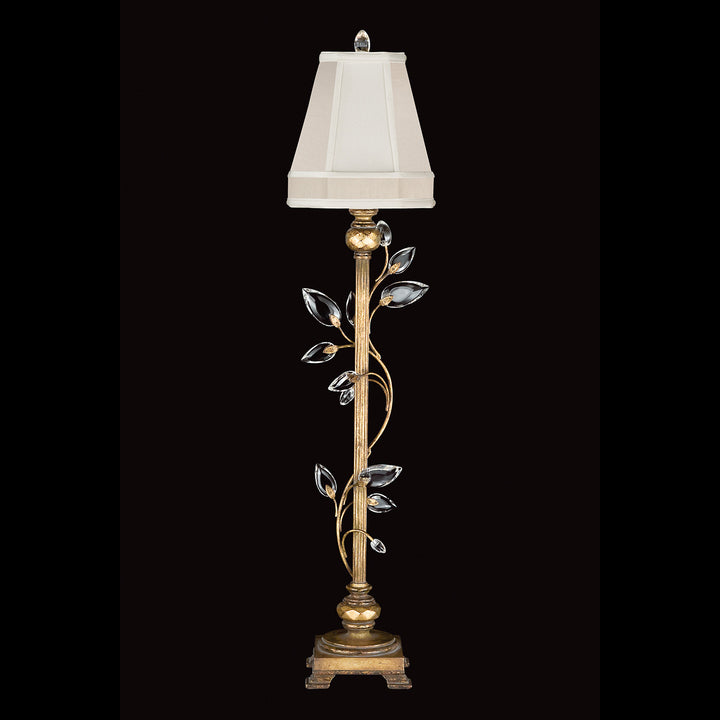 Fine Art Handcrafted Lighting Crystal Laurel 37"H Console Lamp in Antique Warm Gold Leaf w/Champagne Fabric Shade (775715ST)