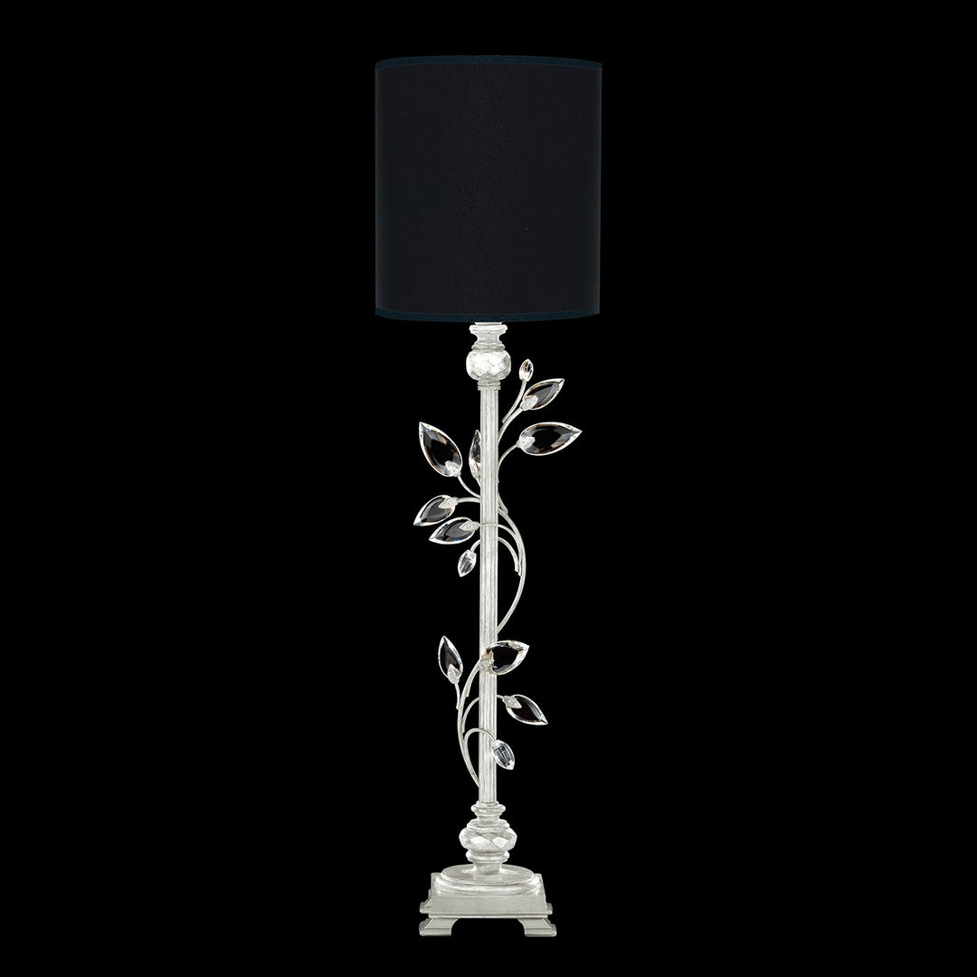 Fine Art Handcrafted Lighting Crystal Laurel 37"H Console Lamp in Standard Silver Leaf w/Black Fabric & Silver Inner Lining Shade (752915-SF42)