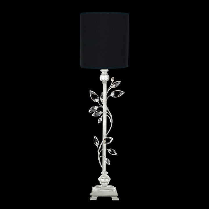Fine Art Handcrafted Lighting Crystal Laurel 37"H Console Lamp in Standard Silver Leaf w/Black Fabric & Silver Inner Lining Shade (752915-SF42)