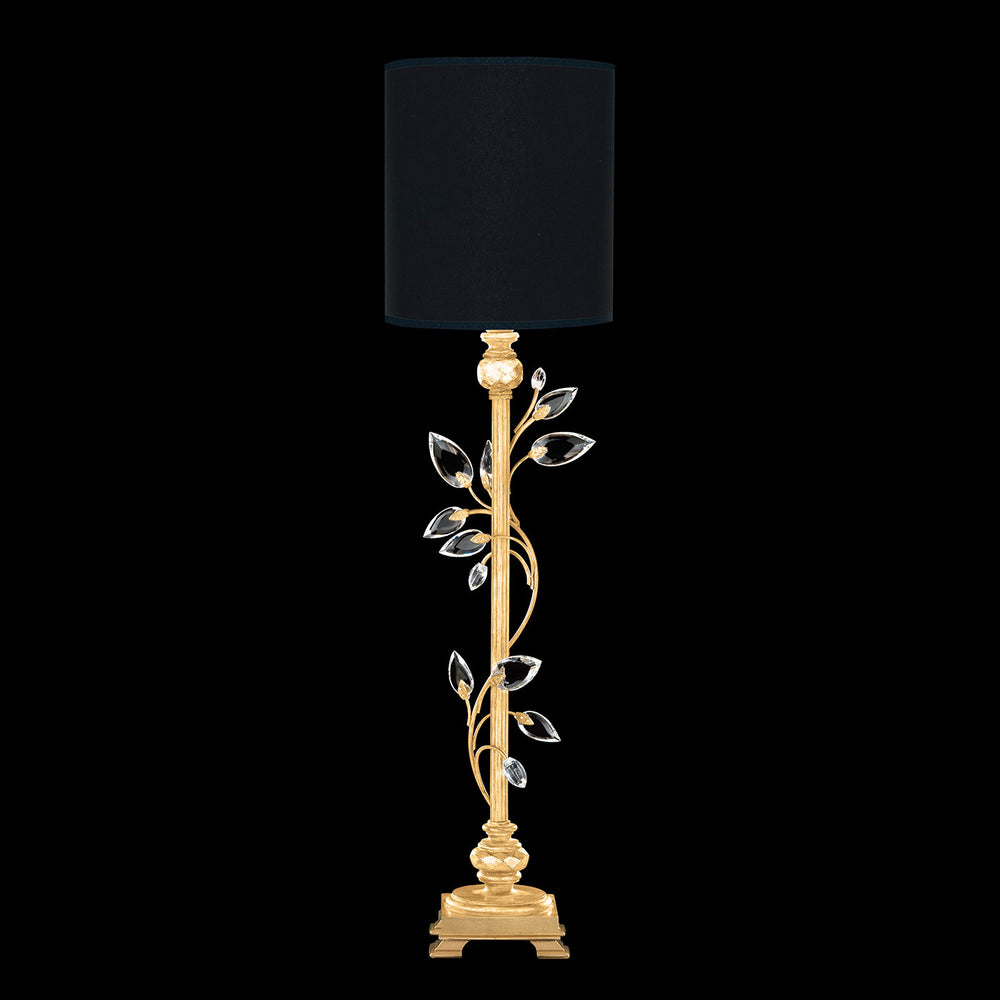 Fine Art Handcrafted Lighting Crystal Laurel 37"H Console Lamp in Standard Gold Leaf w/Black Fabric & Gold Inner Lining Shade (752915-SF34)