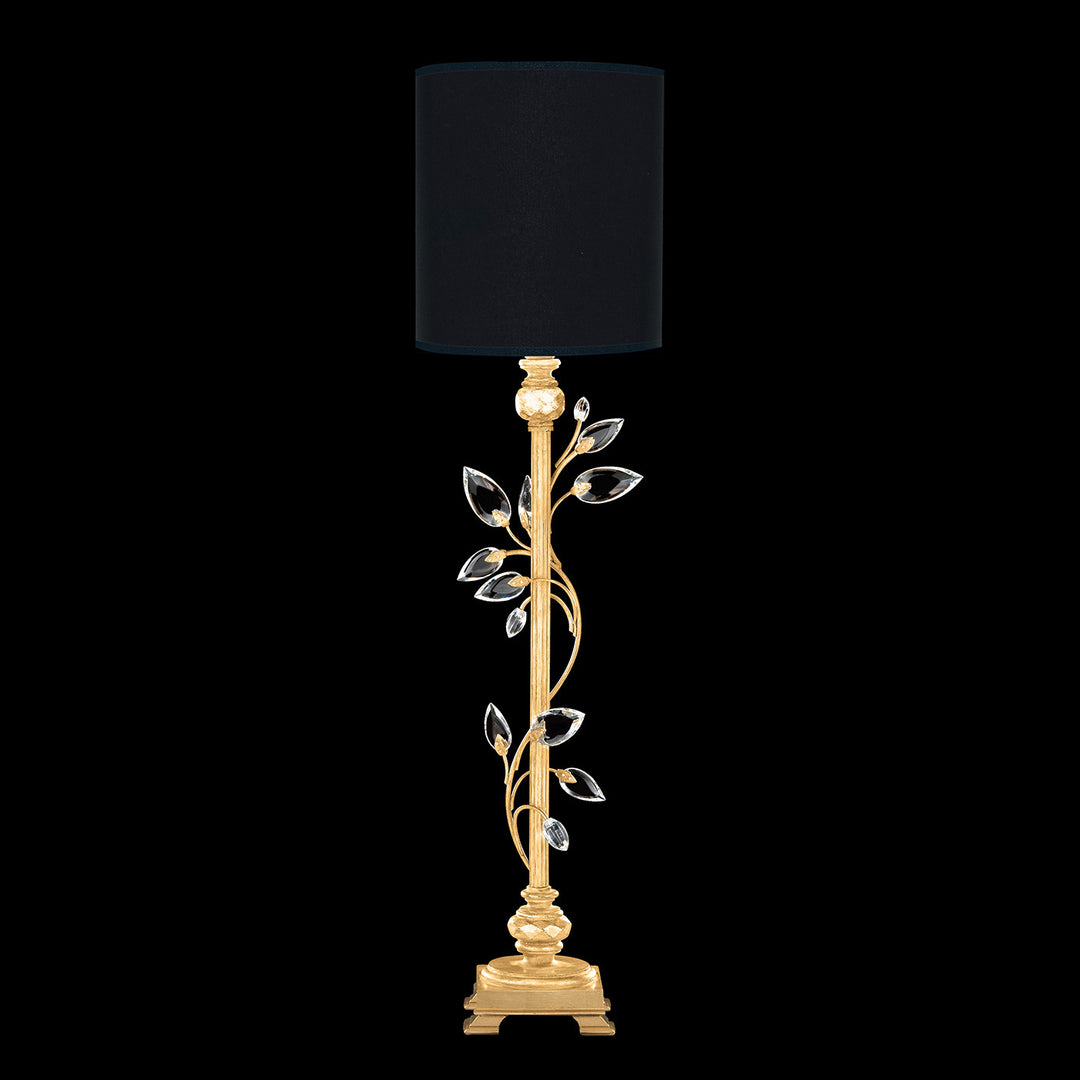 Fine Art Handcrafted Lighting Crystal Laurel 37"H Console Lamp in Standard Gold Leaf w/Black Fabric & Gold Inner Lining Shade (752915-SF34)
