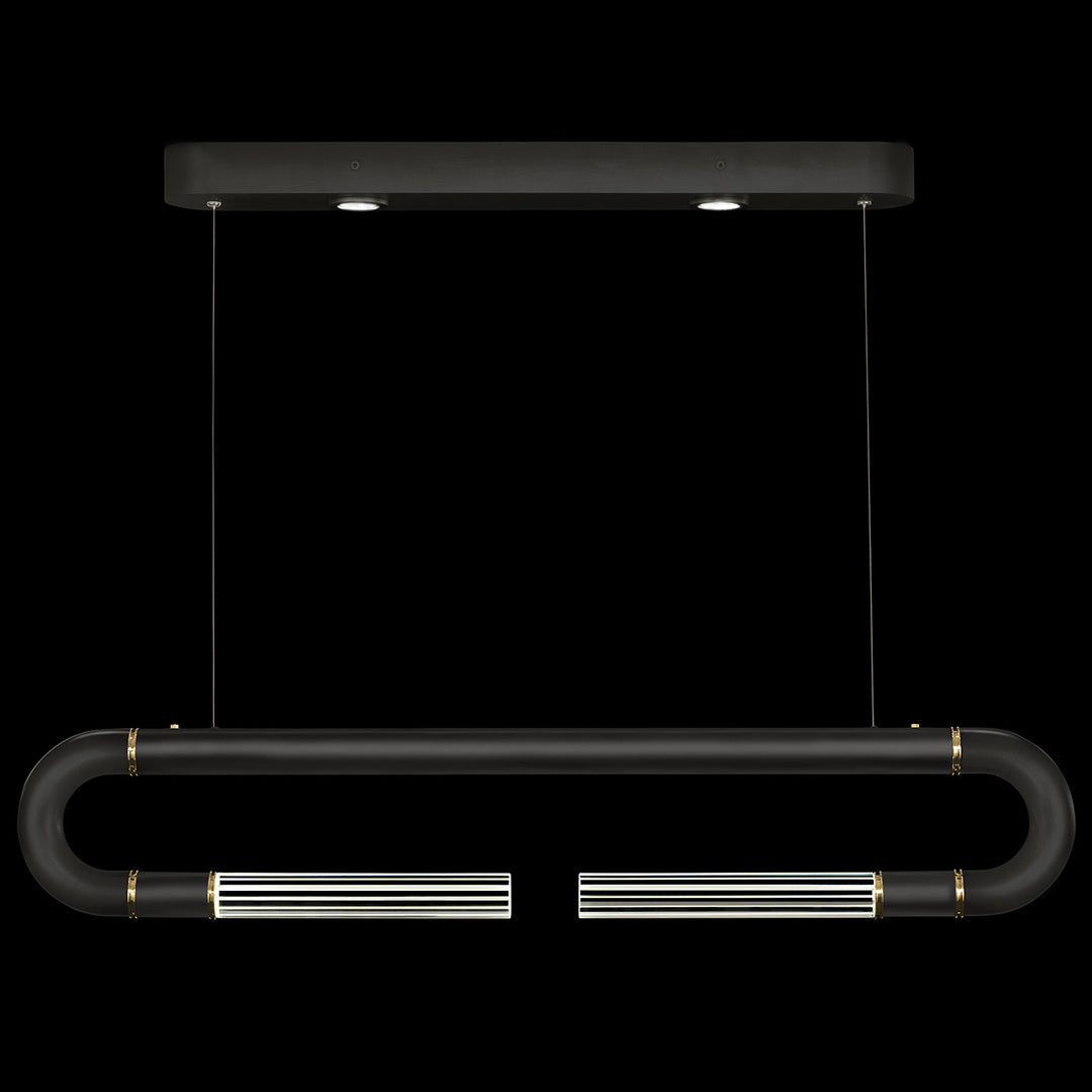 Fine Art Handcrafted Lighting Antonia 52"W Linear Pendant in Standard Black Iron, Brass, No Parchment/Same as Finish (924140-110ST)