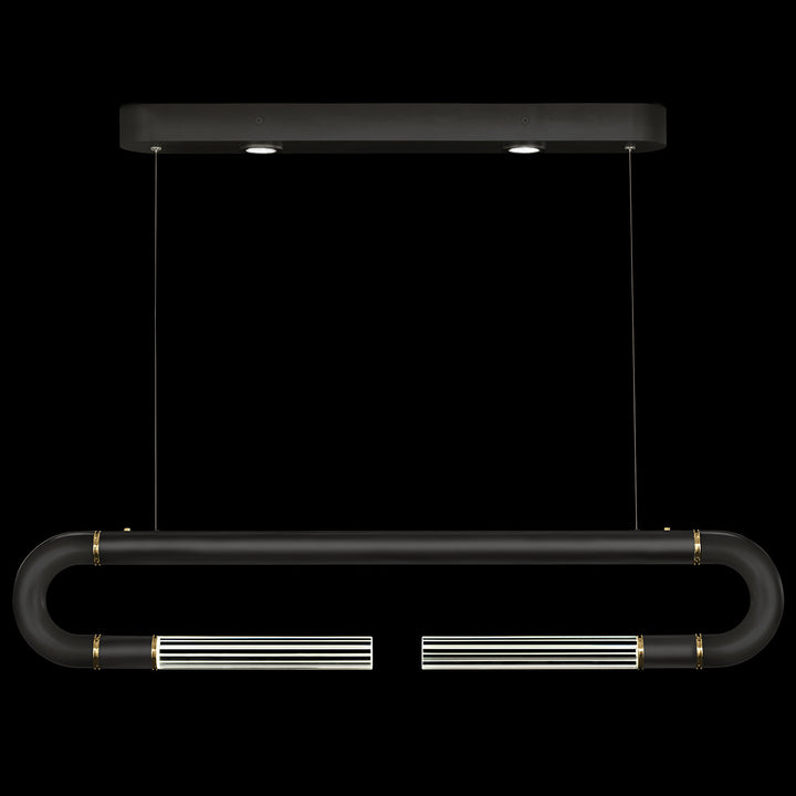 Fine Art Handcrafted Lighting Antonia 52"W Linear Pendant in Standard Black Iron, Brass, No Parchment/Same as Finish (924140-110ST)