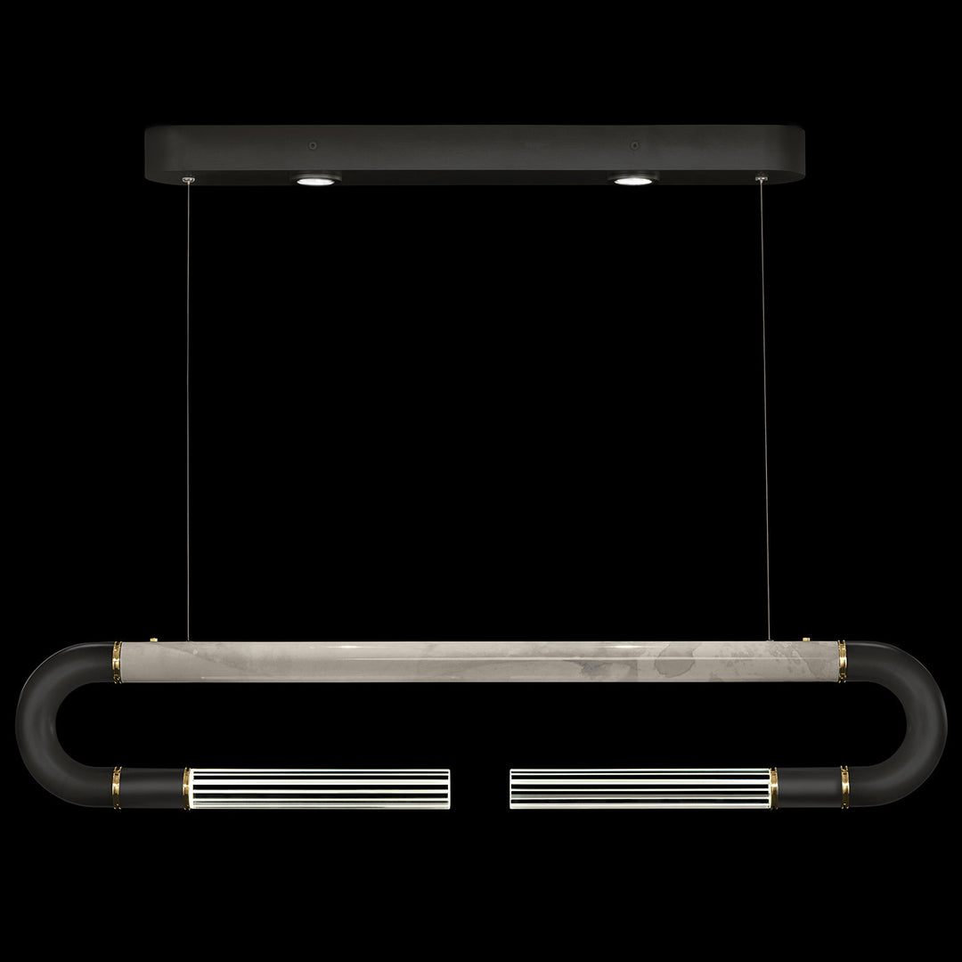 Fine Art Handcrafted Lighting Antonia 52"W Linear Pendant in Standard Black Iron, Brass, Smoke (924140-112ST)