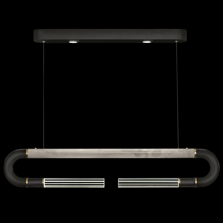 Fine Art Handcrafted Lighting Antonia 52"W Linear Pendant in Standard Black Iron, Brass, Smoke (924140-112ST)