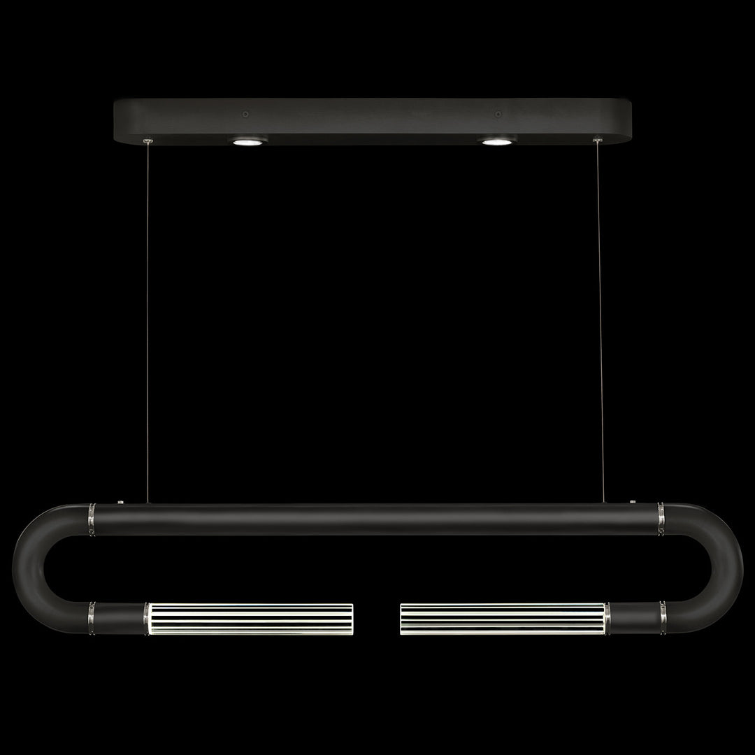 Fine Art Handcrafted Lighting Antonia 52"W Linear Pendant in Standard Black Iron, Nickel, No Parchment/Same as Finish (924140-120ST)