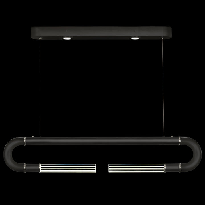 Fine Art Handcrafted Lighting Antonia 52"W Linear Pendant in Standard Black Iron, Nickel, No Parchment/Same as Finish (924140-120ST)