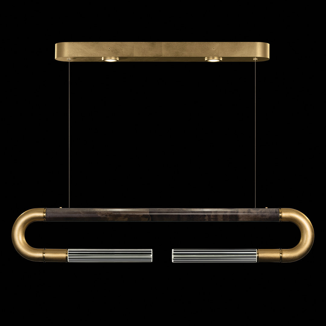 Fine Art Handcrafted Lighting Antonia 52"W Linear Pendant in Standard Gold Leaf, Brass, Charcoal (924140-311ST)
