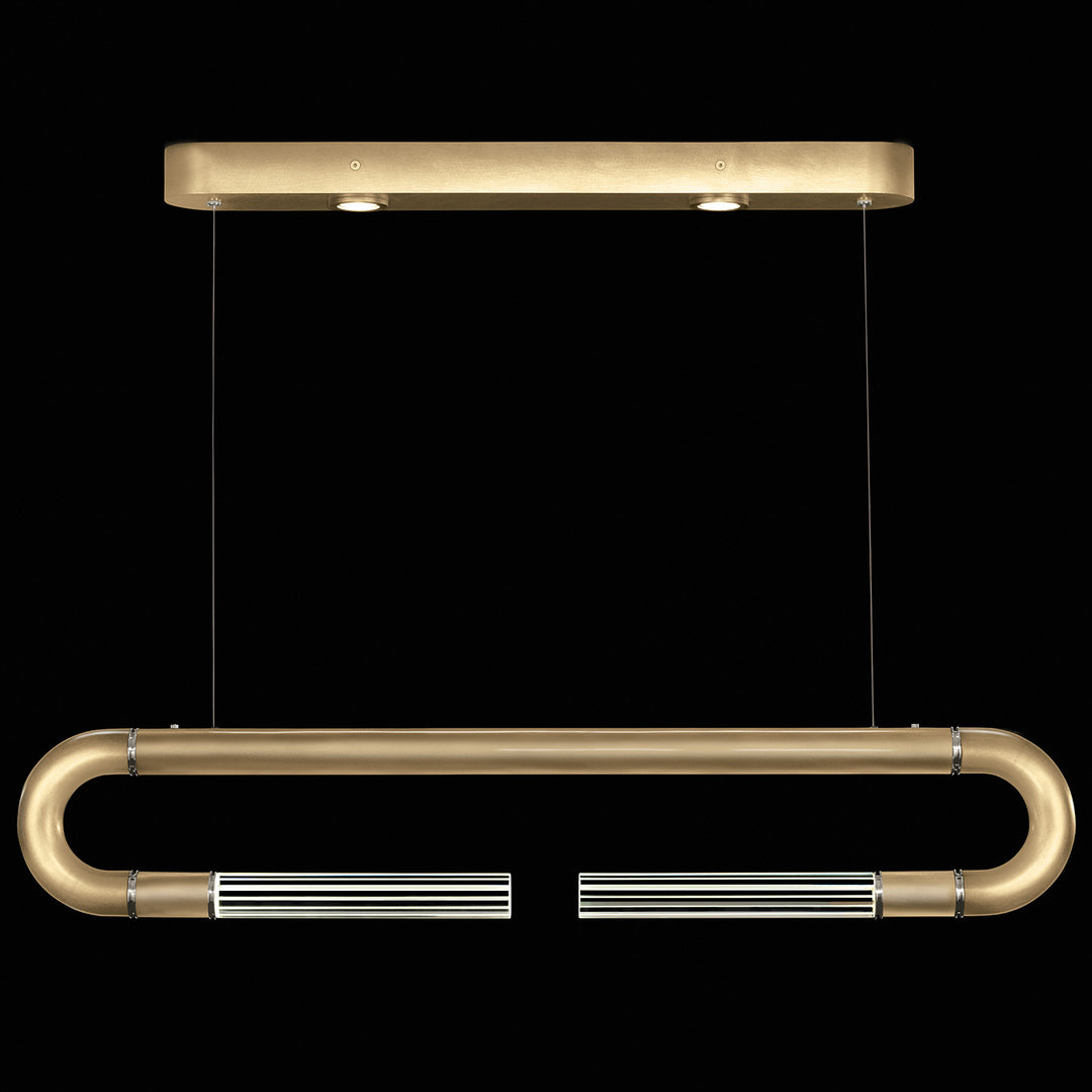 Fine Art Handcrafted Lighting Antonia 52"W Linear Pendant in Standard Gold Leaf, Nickel, No Parchment/Same as Finish (924140-320ST)