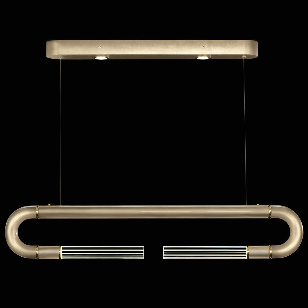 Fine Art Handcrafted Lighting Antonia 52"W Linear Pendant in Standard Soft Gold Leaf, Brass, No Parchment/Same as Finish (924140-510ST)