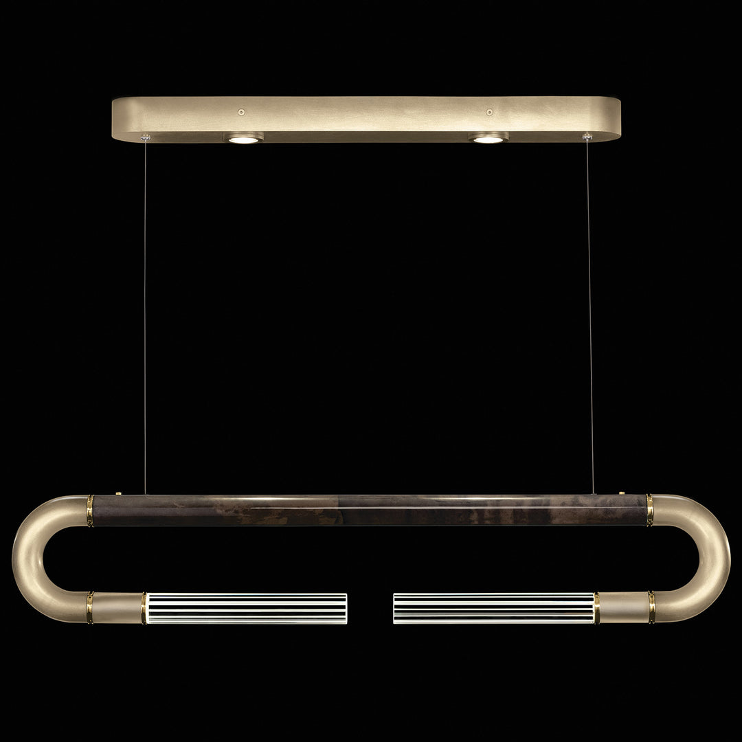 Fine Art Handcrafted Lighting Antonia 52"W Linear Pendant in Standard Soft Gold Leaf, Brass, Charcoal (924140-511ST)